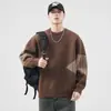 Suéter vintage de peso pesado para hombre, nuevo estilo otoño e invierno, tejido casual holgado de cuello redondo, suéter de bloques de color moderno