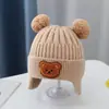 Chapéu Protetor de Orelha de Ursinho Fofo Bebê Outono Inverno Quente Chapéu de Tricô Bebê à Prova de Vento Chapéu de Lã Meninos Meninas Moderno