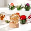 Suministro Transfronterizo Bola de Cristal de Resina Incrustada Luz Nocturna Flor Eterna Base de Madera Maciza Tallada en 3D Luminosa Regalo de Cristal