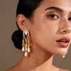 Pendientes de Perla de Imitación Chapados en Oro Real de 18 Quilates, Estilo Europeo y Americano, con Diamantes y Borlas de Gota de Agua, Pendientes de Moda de Alta Gama Transfronterizos
