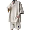 Terno de moda de verão para homens, marca da moda, terno bonito para meninos, esportes casuais de verão, shorts de manga curta, terno de duas peças