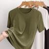 Top de Tencel Elástico con Cuello Redondo, Camiseta Negra de Manga Corta Suelta de Lino Lyocell Adelgazante de Verano para Mujer Nuevo Estilo 2026