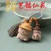 Pingente de garrafa coelho esculpido em madeira de faia, Ornamento de chaveiro coelho do zodíaco de desenho animado Yiming Xianyuan, pequeno presente