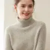 Suéter de Punto de Cachemira de Cuello Alto Medio Punto Grueso Ropa de Punto para Mujer Holgado Casual Camiseta Básica de Lana Tejida