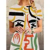 Verão Novo Europeu e Americano Estampado Rosto Abstrato Bolsinha Ultra Curta Vestido Vestido Princesa Versátil
