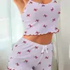 Conjunto de Pijama Sexy Transfronterizo Temu con Estampado de Mariposas, Camisola y Shorts, Cómodo y Casual, Adecuado para Usar Afuera, Ropa de Casa para Mujer