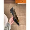 Primer Encuentro Ji Hebilla de Metal Punta Fina Corte Bajo Zapatos de una Sola Pieza Mujer Otoño Negro Versátil Temperamento para Ir al Trabajo Tacón Gatito Zapatos de Mujer Tacón Bajo