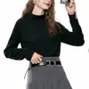 Camiseta Térmica Base de Color Sólido Ajustada para Mujer de Otoño e Invierno Camiseta Versátil Simple de Terciopelo Alemán de Cuello Alto Medio de Manga Larga para Hombre