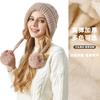 Gorro de punto grueso de piel de conejo con tres pompones de cuadros de buena calidad, forro polar, cálido para exteriores, gorro de punto con pompón, fábrica