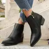 Botines de moda europeos y americanos de talla grande, punta fina, color liso, cierre lateral, tacón grueso, botines Chelsea, botines para mujer
