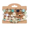 Set de 4 Pulseras Estilo Vacaciones en la Playa, Pulseras Elásticas Multicapa con Conchas, Joyería Creativa de Cuentas de Colores, Regalos Creativos