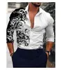 Camisa de Manga Larga de Moda Tendencia Estampado Digital 3D Nueva Primavera y Otoño Transfronteriza Aliexpress Fuente de Fábrica Estilo Coreano Corte Delgado