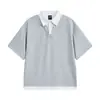 Yidao Vintage 2026 Verano Nuevo Estilo Japonés Moderno Sencillo Versátil Bloque de Color Falso Dos Piezas Holgado Cuello Solapa Manga Corta Camiseta para Hombre