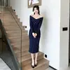 Vestido Tricô de Comprimento Médio da Nova Moda Primavera para Mulheres Baixas, Vestido Suéter Elegante de Caimento Justo