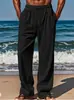 2025 Novos Calças Casuais de Verão Havaianas Masculinas Bolso Cordão Cintura Elástica Liso Confortável Respirável