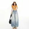 Jeans Lavado de Perna Larga Novo Estilo Primavera e Verão para Mulheres, Cintura Alta, Caimento Solto, Emagrecedor, Valoriza a Silhueta, Versátil, Corte Reto, Calça Tendência Comprimento Total