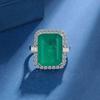 Adornos de Corazón Joyería Europea y Americana Nuevo Retro Zircón Simulación Esmeralda Incrustada Princesa Cuadrada Piedra Principal Ajuste Transfronterizo Dedo