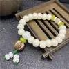 Nuevo Pulsera de Raíz de Bodhi de Jade Blanco Natural Pulsera de Círculo Único con Cuentas de Loto para Pareja Yiwu Pequeños Regalos Venta Caliente al por Mayor