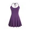 Conjunto de top T-shirt de manga curta com decote U e barra assimétrica para mulheres, com um elegante vestido de alça halter, estilo puro e sedutor, saia curta para o verão