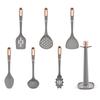 Set de seis piezas de utensilios de cocina de silicona resistente a altas temperaturas con soporte: cuchara sopera, cuchara para arroz, espátula para freír, espátula para freír, set de utensilios de cocina