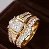 Nuevo anillo de imitación de circón de Ziyu, estilo europeo y americano, anillo de doble capa dos en uno ultrabrillante para mujer, anillo de corona empalmado con forma cuadrada