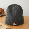 Lindo Gorro de Lana Tejido Bordado con Cachorro para Mujer 2025 Nuevo Otoño e Invierno Pequeño Versátil Que Muestra el Rostro Gorro para Circunferencia de Cabeza Grande