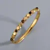 Pulsera Transfronteriza de Acero Inoxidable Europea y Americana Pulsera de Acero de Titanio Piedra Ojo de Tigre Pulsera de Pareja Simple Versátil Moderna Elegante Pulsera Abierta