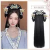 Peluca Hanfu con Diadema Integrada, Peinado Recogido Estilo Antiguo, Base de Peluca Tradicional para Peinado Hanfu de la Dinastía Ming