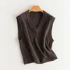 Chaleco sin mangas de punto fino para mujer, color liso, cuello en V, estilo perezoso, apilado, holgado, casual, lana, primavera y verano