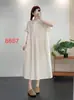 Vestido Feminino Novo Estilo Romântico Renda Gola Redonda Solto Comprimento Médio Algodão e Linho Manga Curta para Mulheres