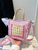 Bolso Cruzado de Tela Floral Multicolor con Lazo de Diseño de Nicho Coreano Bolso de Cubo Dulce y Elegante para Llevar en la Mano Moderno