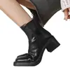 Outono/Inverno 2026 Novas Botas de Combate Retrô com Salto Grosso e Solado Espesso para Mulheres Baixas Botas Elásticas Afuniladas com Salto Grosso Botas Chelsea