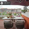 Mesa e Cadeiras para Varanda de Vila ao Ar Livre Mesa de Ardósia para Jardim e Pátio Cadeiras de Rattan Combinação Mesa e Cadeiras para Café ao Ar Livre