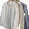 2024 Primavera e Verão coreano Dongdaemun Novo Design Sense Nicho Chic Love Button Round Neck Camisa de manga comprida para Mulheres