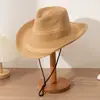 Chapéu de cowboy western retrô americano para mulheres, proteção solar de verão, chapéu de palha para caminhada, chapéu de praia estilo férias na praia