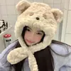 Chapéu gorro de urso de pelúcia moderno, pelo sintético de coelho, proteção quente para as orelhas, touca, versátil para passeios ao ar livre, estilo cartoon