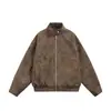 Maoqiaoyi Diseño de Moda Retro Cuello Alto Chaqueta de Cuero para Hombre Holgada Motocicleta Abrigo de Cuero Pu J26063