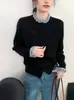 Cardigan de Punto para Mujer, Moda Otoñal de Lana, Diseño Nuevo, Bloques de Color, Borde con Volantes, Dulce y Juvenil con Decoración de Flor de Rosa 3D