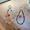 Cadena para Teléfono Móvil Cereza Roja Llavero Colgante Cadena Colgante de Muñeca con Cuentas Cadena para Bolso de Mano Cuerda de Seguridad para Teléfono Móvil Colgante Femenino
