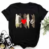 Talla Europea TransfronterizaCamiseta de Moda para Mujer Estampado de Corazón de Leopardo Negro Top Gráfico de Manga Corta para Mujer