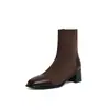 Botines calcetín marrones con paneles de gamuza, punta cuadrada, tacón grueso de 5 cm, nuevos botines cortos de primavera/otoño, botines cortos sencillos de estilo británico para mujer