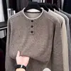 Suéter de Manga Larga para Hombre Estilo Nuevo Primavera y Otoño Color Sólido Ropa Interior para Personas de Mediana Edad y Jóvenes Suéter de Punto Casual Camiseta Suéter de Cuello Redondo Hombre