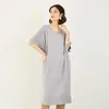 Vestido de Modal para Mujer Primavera y Verano Nuevo Delgado Talla Grande Holgado Moderno Celebridad de Internet Bata de Noche Manga Corta Un Poco de Algodón Maternidad Falda Larga