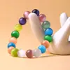 Pulsera de Abalorios de Piedra Ojo de Gato Colorida para Mujer, Abalorios de Vidrio Transparente Hielo, Venta al por Mayor de Abalorios de Piedra Ojo de Gato Colorida