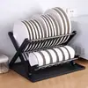 Escurridor de Platos Plegable en Forma de X, Simple para Cocina Sin Instalación Estante de Almacenamiento para Escurrir Platos, Escurridor de Platos de Dos Niveles