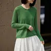 Top de punto de alta gama listo para usar para mujer, cuello redondo, dobladillo enrollado, manga larga, camisa base versátil, capa interior fina y elegante para primavera y otoño