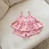 Conjunto de Mezclilla con Estampado de Corazones para Niña 2026 Nuevo Llegado de Verano Ropa para Bebé Niña Shorts con Tirantes Frescos Conjunto de Dos Piezas Estilo Coreano