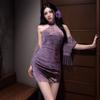 Lencería Floral y Sexy, Cheongsam Sexy sin Hombros, Nuevo Estilo Chino Hebilla Encaje, Corte Ajustado, Estilo Pura Pasión, Chal Morado, Dropshipping