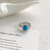 Anillo Ovalado Geométrico Azul Turquesa Simple Retro para Mujer, Moderno y Elegante, con Incrustación de Circonita, Joyería de Diseño Abierto Ajustable