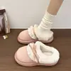 Pantuflas de algodón para mujer para invierno, pantuflas de punta cerrada para usar al aire libre, botas de nieve para el hogar, zapatos de algodón cálidos y afelpados con suela gruesa para mujer, al por mayor